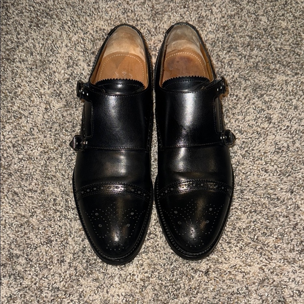 Black Leather Oxford Shoes with Broguing